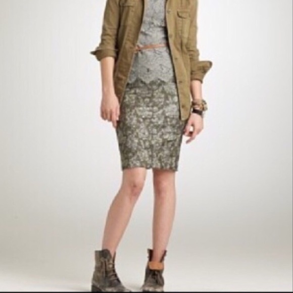 J. Crew Collection Green Gold Silk Floral Lace B2/16 - Picture 2 of 9